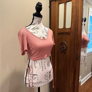 Express OneEleven Pink Drawstring Tie Crop Top